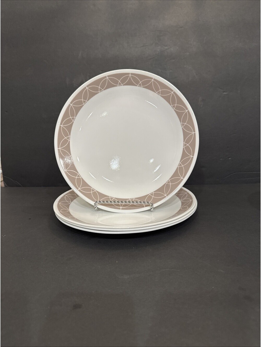 Corelle Sand Sketch (4) Bread And Butter Plates 6.5” W Taupe Geometric Mint